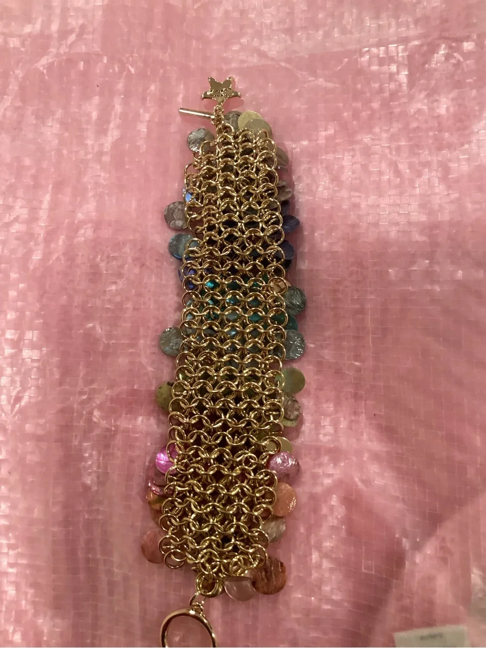 Kids Multicolor Sequin Charm Bracelet with Gold Accents